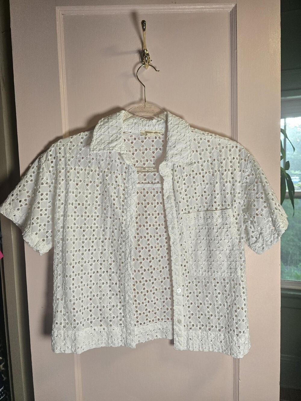 Marled Cotton Eyelet Button-Front Shirt - White Size XS